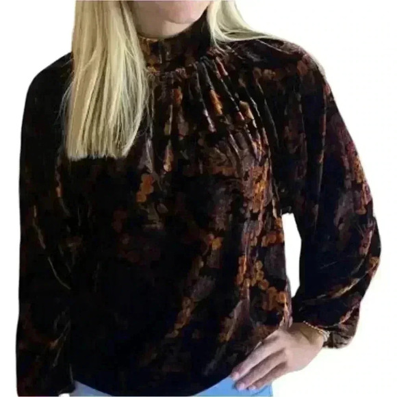RHODE Long Sleeve Velvet Blouse Size XS Autumn Floral Print NWT Harlow Top - Picture 2 of 11